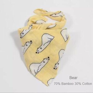 New Muslin bamboo cotton baby bandana bib yellow white bears 3/$20